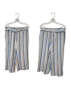 Fever Womens Wide Leg Paperbag Elastic Waist Multicor Blue Stripe Pants Size L